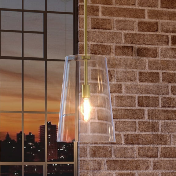Luxury Colonial Indoor Pendant, 15.875''H x 10.5''W, with Modern Farmhouse Style Elements, Contemporary Design, Satin Gold Finish and Clear, UHP3071