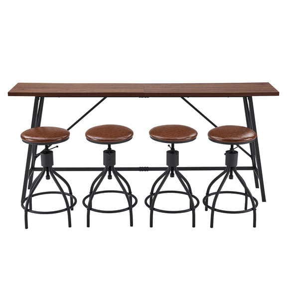 UBesGoo 5-Piece Bar Dining Table Set for 4, Mid-Century Long Bar Height Table Set with Chairs, Brown Counter Height Table and Chairs Set for Kitchen Island