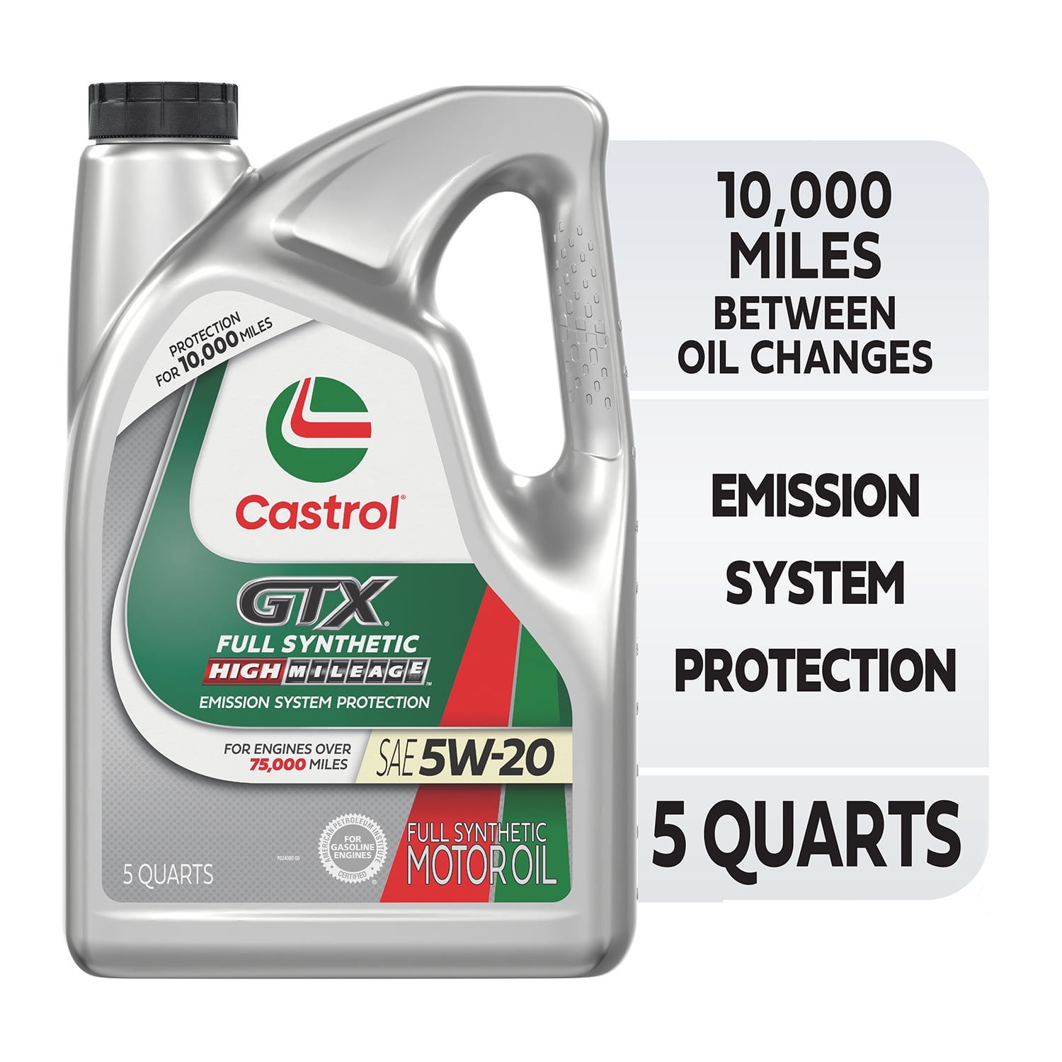 Castrol GTX Full Synthetic High Mileage 5W-20 Motor Oil, 5 Quarts