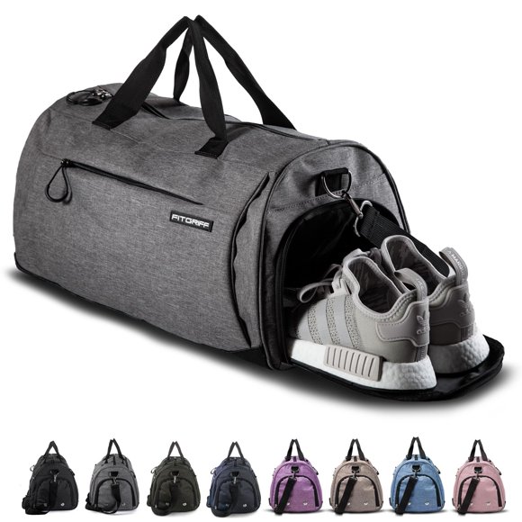 Fitgriff® Gym Bag for Men & Women with Shoe & Wet Compartment - Duffle Bag for Travel, Sports, Fitness & Workout (Grey, 23 x 12 x 12Ⳡ(M))