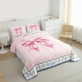 thumbnail image 3 of Homewish Pink Ribbon Bow 3 Pieces Queen Comforter Set for Kids Children Teens,Chic Flowers Ultra Soft Bedding Sets,Dreamy Princess Bedding Comforter Set Breathable,Super Cozy Room Decor,Reversible, 3 of 8