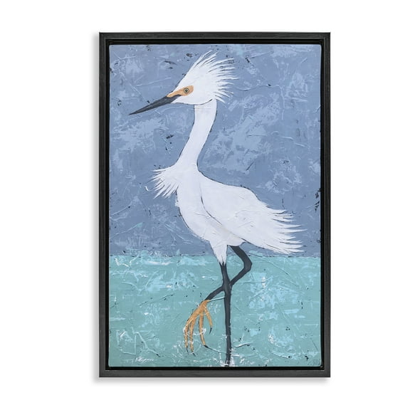 Stupell Industries Sea Bird Stepping Animals & Insects Painting Black Floater Framed Canvas Art Print Wall Art, 17 x 25