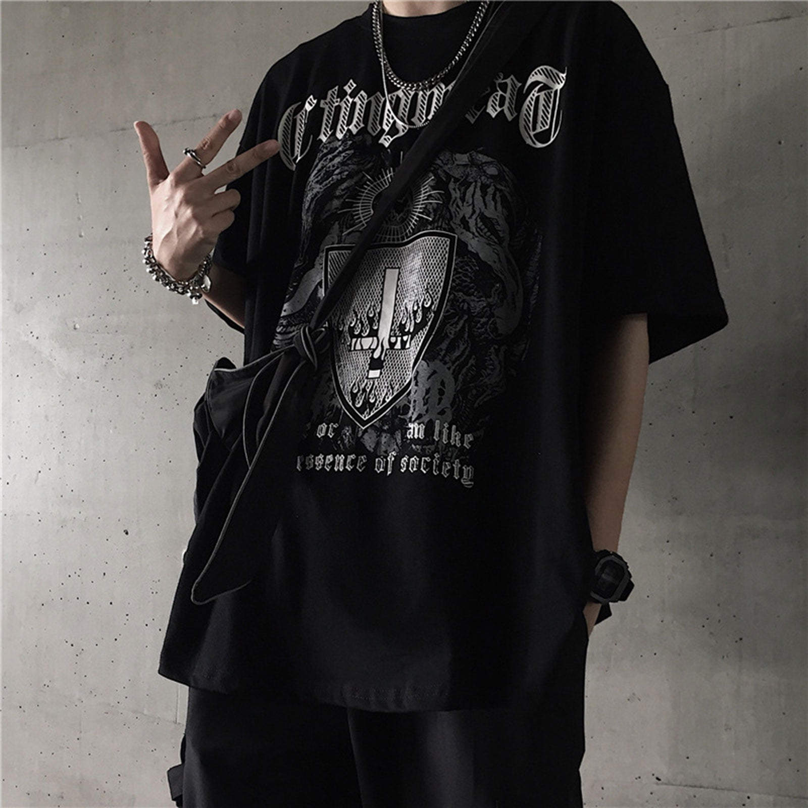 MARLLEGEBEE Sapnap Flame Name T-Shirt Crewneck Short Sleeve Women Men's  Tshirt Harajuku Streetwear Fashion Clothes (WP03876-black,XXS)