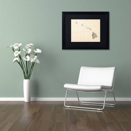 Trademark Fine Art 'Old Sheet Music Map of Hawaii' Canvas Art by Michael Tompsett, Black Matte, Black Frame