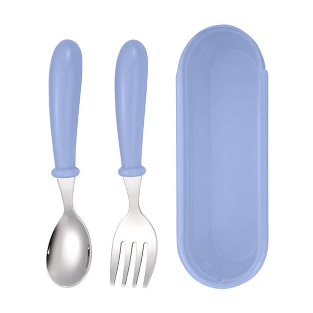 Juego De Vajilla Para Bebés De Acero Inoxidable De 2 Piezas Juego De Cuchara Y Tenedor Portátiles Para Bebés Con Caja De Almacenamiento Juego De Cubiertos Para Bebés Con Diseño Bonito Para Aprender