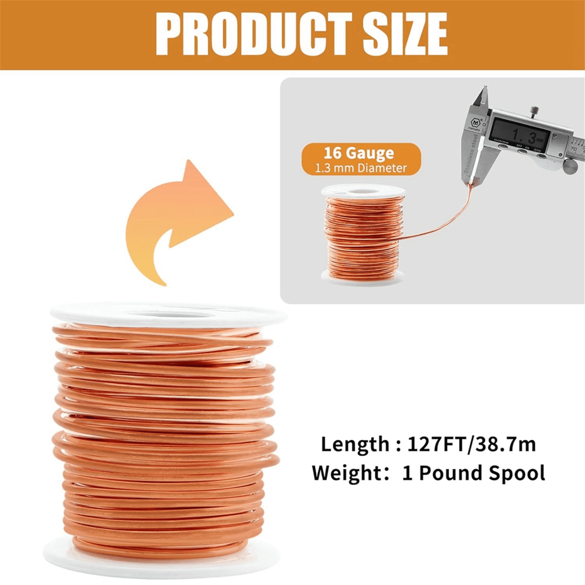 Copper Wire, 99.9% Soft Pure Bare Copper Wire for Gardening, Electroculture,16 Gauge/ 1.3 mm Diameter, 127 Feet,1 Pound