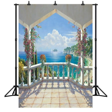 Image of ABPHOTO Polyester 5x7ft Sea Beach Architecture Landscape Photography Backdrop Photo Background Studio Prop