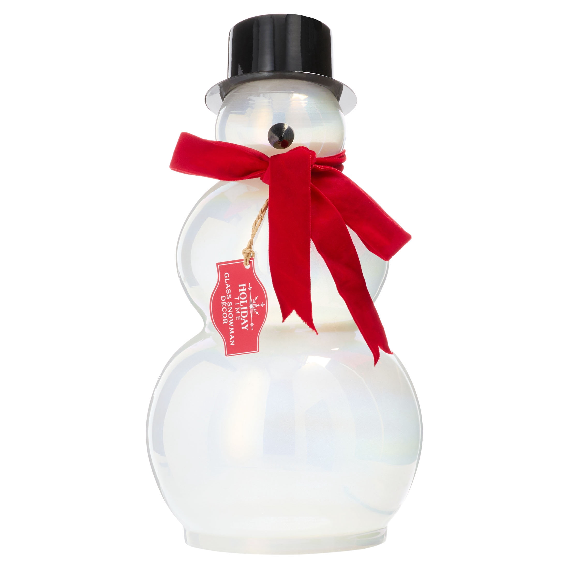 Glass Snowman with Metal Hat Christmas Decoration, White/Black/Red, 13", by Holiday Time