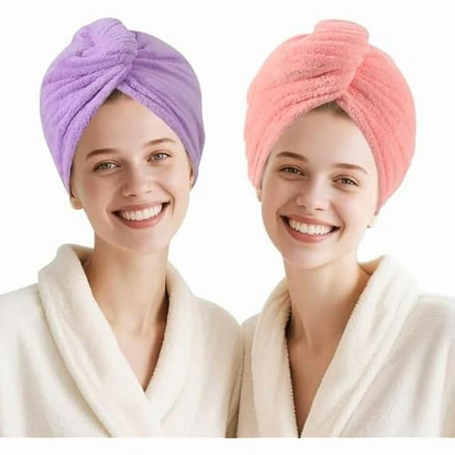 wonima11 2 Packs Microfiber Towel, Hair Turbans for Wet Hair, Drying Hair Wrap for Women(Pink,Purple)