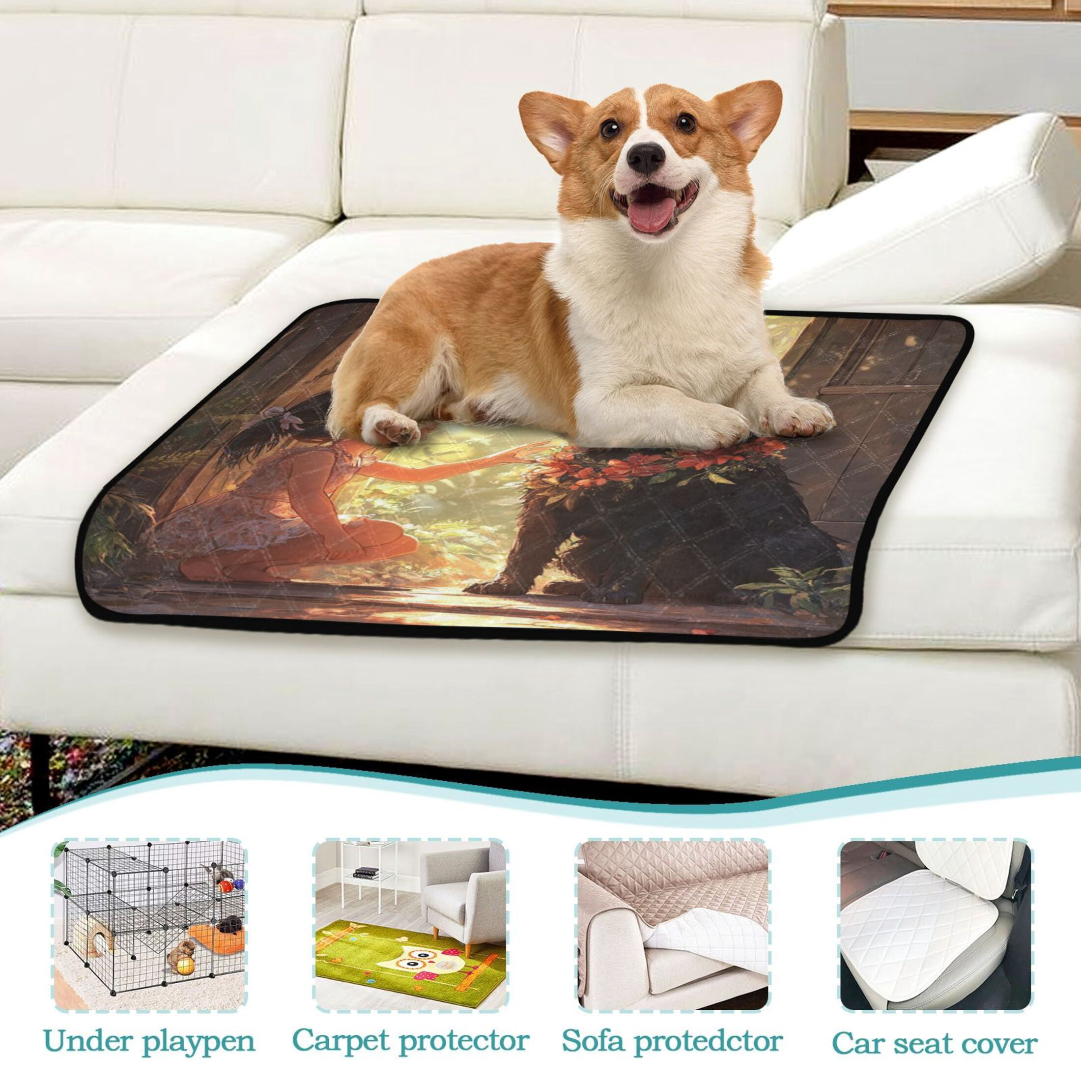 Qxltty Black Dog with Lass Cat litter Pads Pet Set of 3 Diaper Mats Center Anti-leakage Layer Absorbent Soft and Comfortable