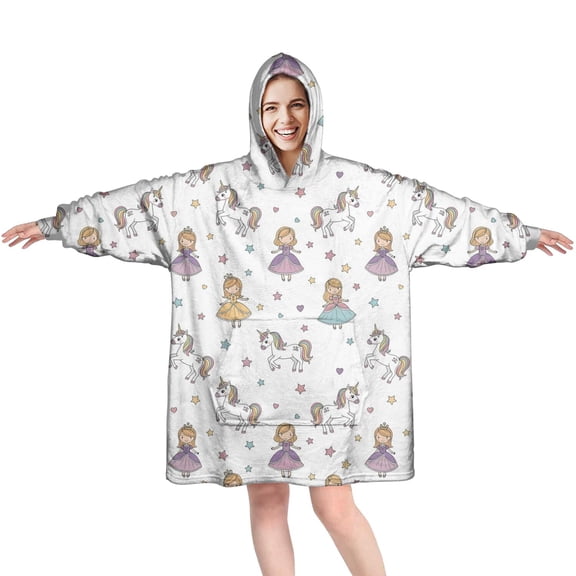 Wearable Oversized Blanket,Princess Unicorn Star Pattern Wearable Blanket Hoodie for Adults,Cozy Hooded Blankets with Super Pockets,Super Warm Fuzzy Pullover for Women & Men