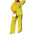 thumbnail image 1 of VISgogo Conjunto de Traje Femenino de 2 Piezas, Camisa de Manga Larga con Solapa de Color Sólido + Pantalones Largos Sueltos para Mujer, S/M/L/XL/XXL VISgogo moda, 1 of 9
