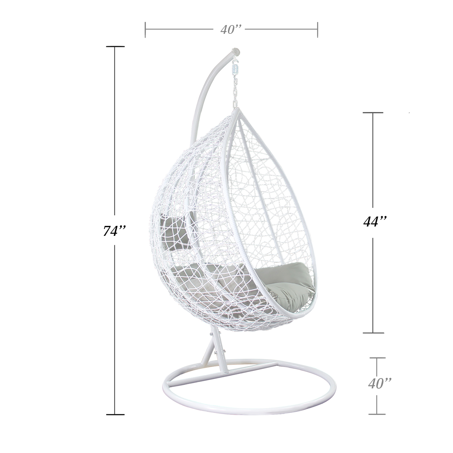 Patio Swing Chair Outdoor Wicker Tear Drop with Gray Cushion Snow White Living Room - image 5 of 8