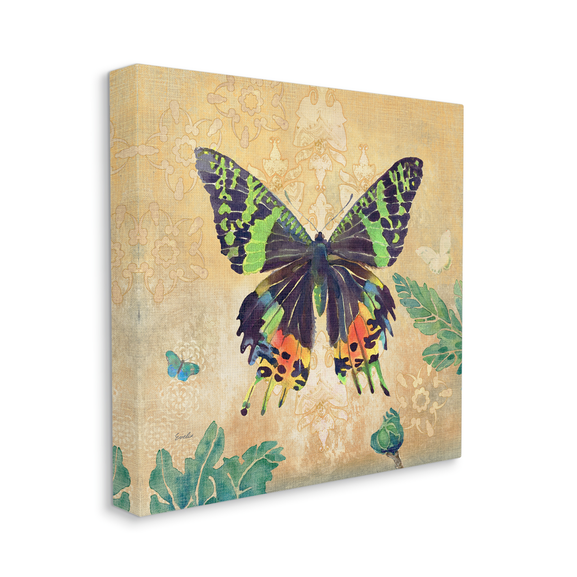 Stupell Floral Butterfly Vintage Pattern Animals & Insects Painting Gallery Wrapped Canvas Print Wall Art