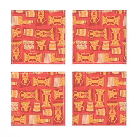 

Linen Cotton Canvas Cocktail Napkins (Set of 4) - Tiki Hawaiian Aloha Mid Century Modern Polynesian Tropical Red Summer Print Cloth Cocktail Napkins by Spoonflower