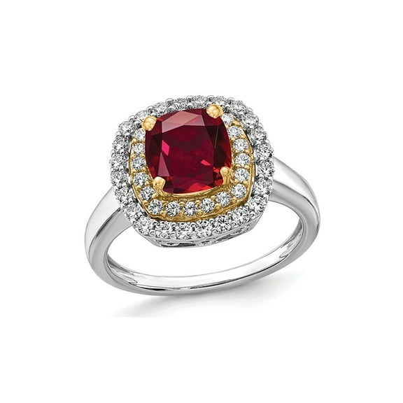 1.40 Carat (Ctw) Lab-Created Ruby Cushion-Cut Halo Ring in 14K White Gold with Lab-Grown Diamonds (SIZE 7)