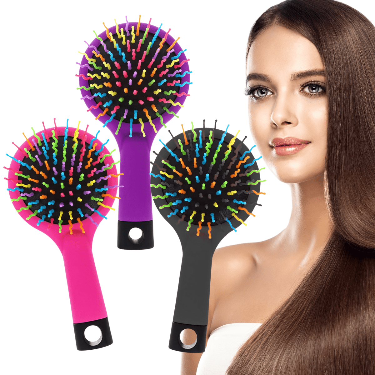 Cepillo Arcoíris Cerdas Onduladas Cabello Peine De Rizos Morado Negro ...
