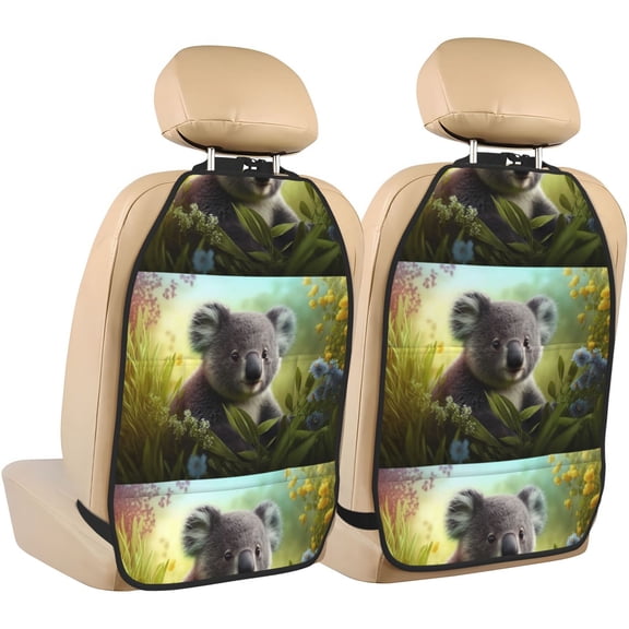Xecao Daisy Koala Pattern Car Seat Back Protector 2 Pack Large Capacity Pocket, Kick Mats Back Seat Protector
