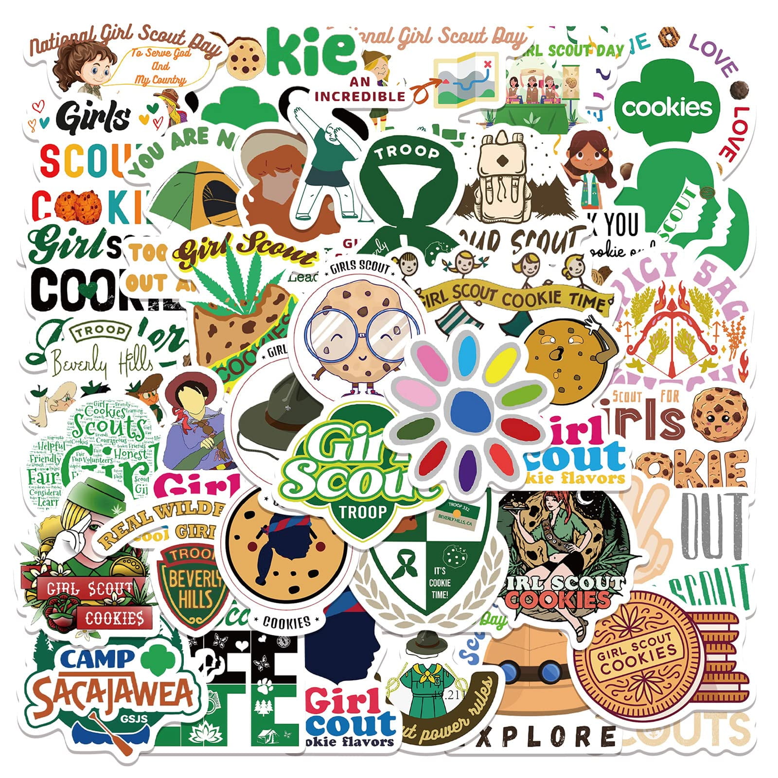 Girl Scout Stickers 50pcs Vinyl Waterproof Girl Scout, Girls Brownie Cookies Stickers for