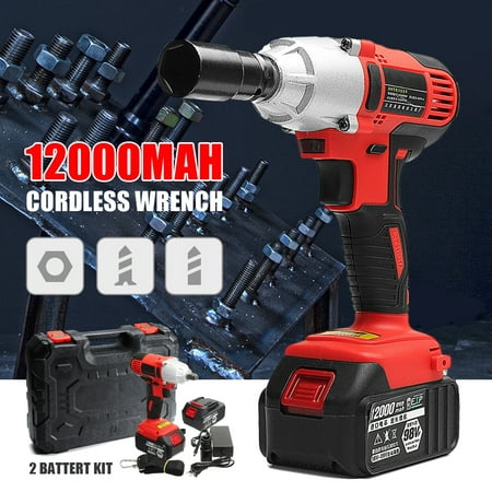 400Nm 98V Cordless Lithium-Ion Electric Impact Wrench Brushless Motor+2 Battery Portable Christmas