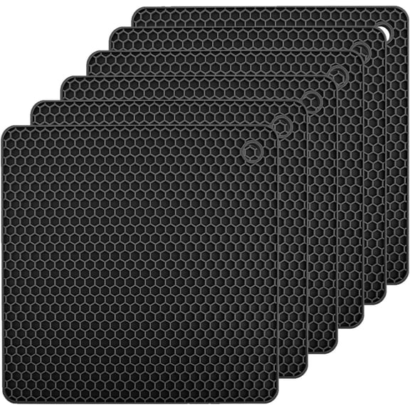 Silicone Square Trivets Mat,6 Packs Multipurpose Non Slip Heat Resistant Pot Holder-Black