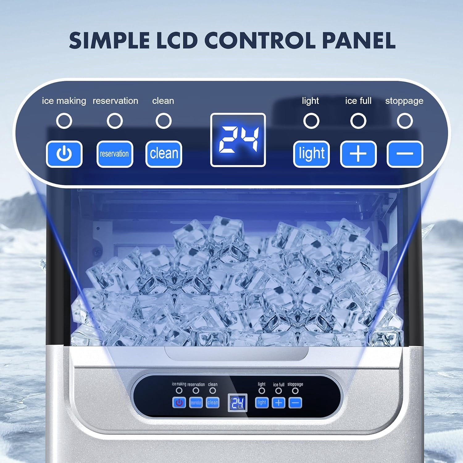 Zomagas Ice Maker Machine 90 LBS/24H ,Tap or Barrelged Water 28LBS Capacity Storage Bin for Restaurant Home