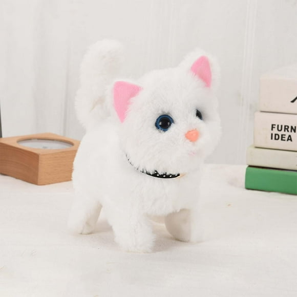 Plush Stuffed Animal Cat Cognitive Interactive Ability Realistic Electric Robot Kitten, Soft Snuggly Fur Pets Toys Barking Walking Battery Operated Gi