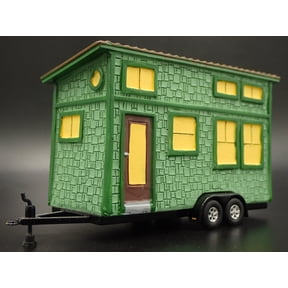Open Box TINY HOUSE HOME FLAT BED TRAILER CAMPER W/ HITCH 1:64 SCALE DIORAMA RESIN MODEL