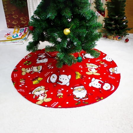 BSJJY 47 Inch Merry Christmas Tree Skirt Christmas Head Santa Pattern Small Xmas Decorations Burlap Red Stitch Tree Skirt for 4 ft Tree C Style 1PCS