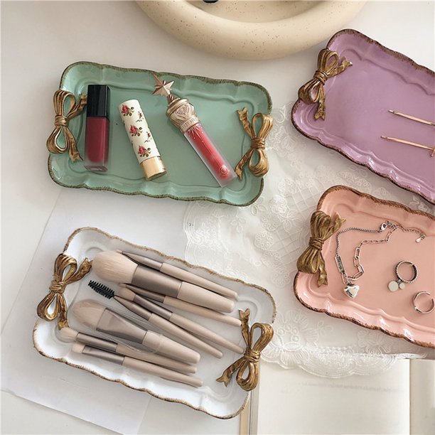 mfyjkho Bandeja retro para postres, organizador doméstico de resina con diseño de lazo, plato de estilo japonés para joyas y artículos diversos, 19,5 x 11,5 cm, 1 pieza