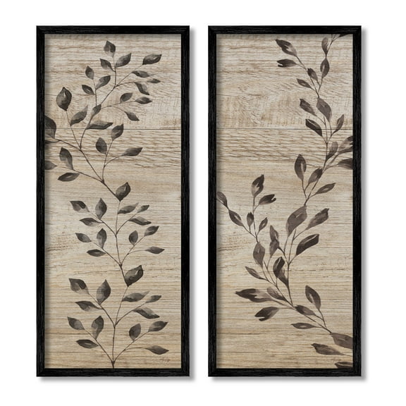 Rustic Botanical Winding Sprigs Botanical & Floral Graphic Art Black Framed Art Print Wall Art, Set of 2