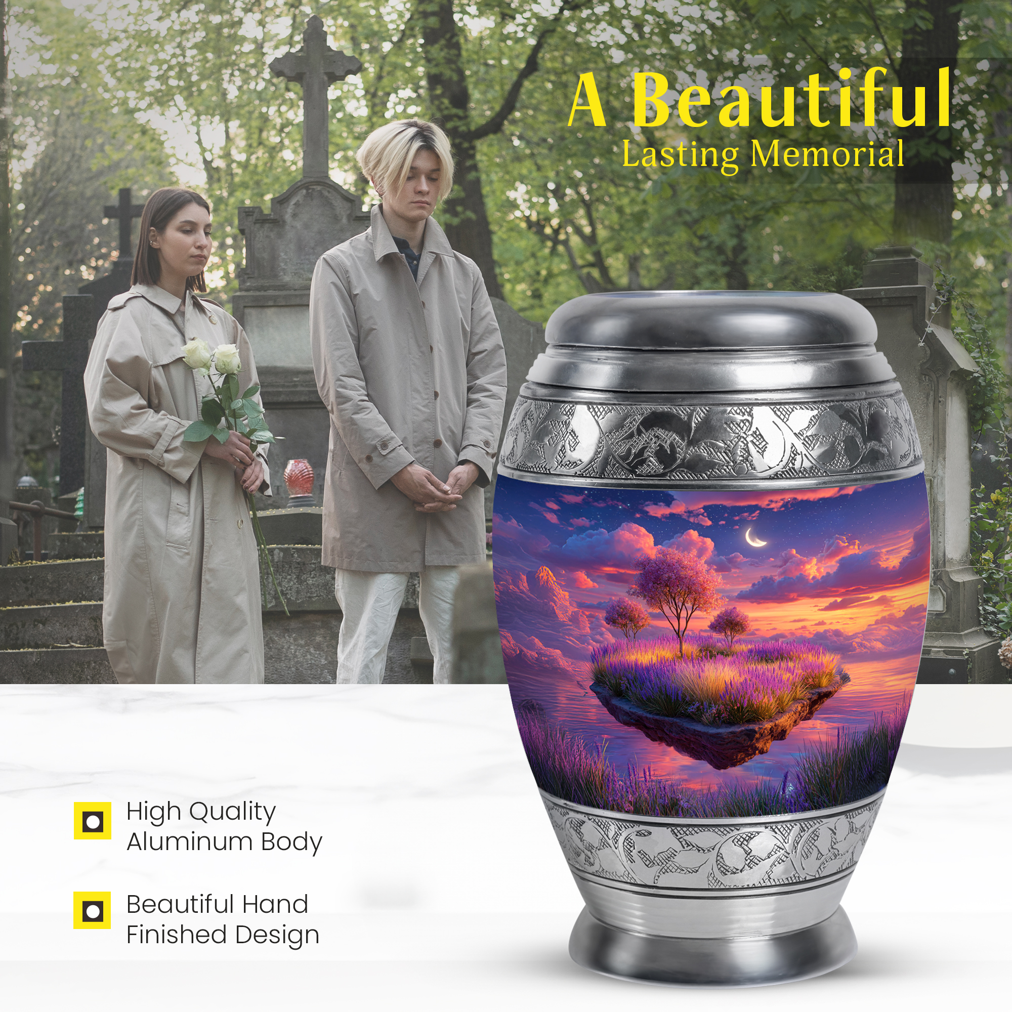MUKTIVE Lavender Grass Mini Urns for Human Ashes, Blue Urn for Ashes Adult Male & Female, Keepsake Moon Urns for Mom & Dad, Burial Urn for Loved Ones, 3 Inch