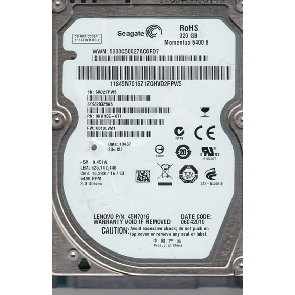 ST9320325AS, 6VD, SU, PN 9HH13E-071, FW 0010LVM1, Seagate 320GB SATA 2.5 Hard Drive