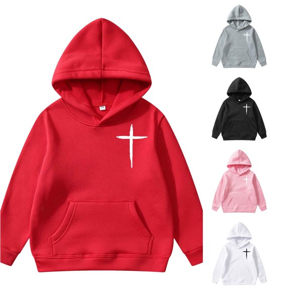 Oiyii Toddler Girl Cross Graphic Hoodie Long Sleeve Printed Casual Hooded Sweatshirt Daily Pullover Top,Red