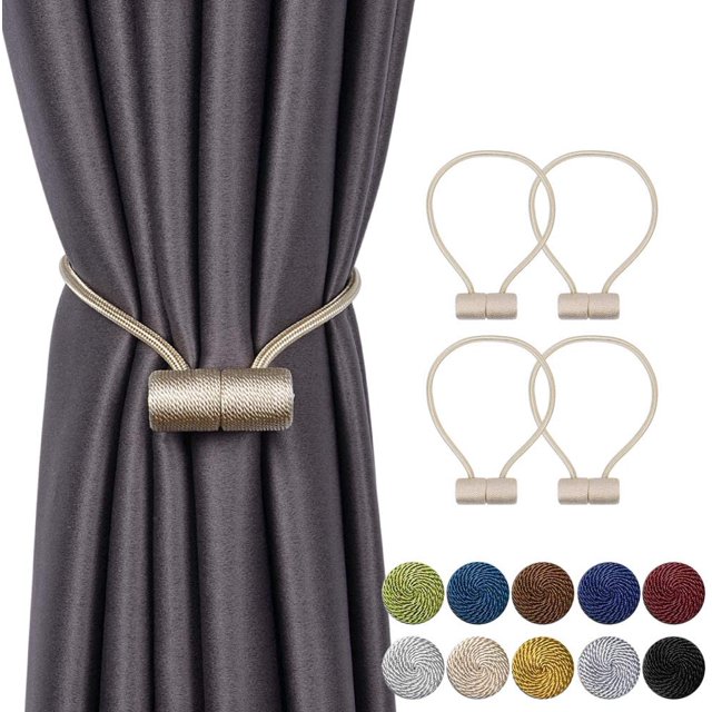 Magnetic Curtain Tiebacks Curtain Clips Rope Rear Curtain Holders Buckles Curtain Binder Curtain Holders for Home Decoration Cafe Office 4 Pieces Beige