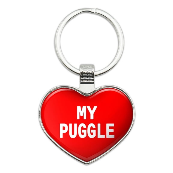 I Love My Puggle Heart Metal Key Chain