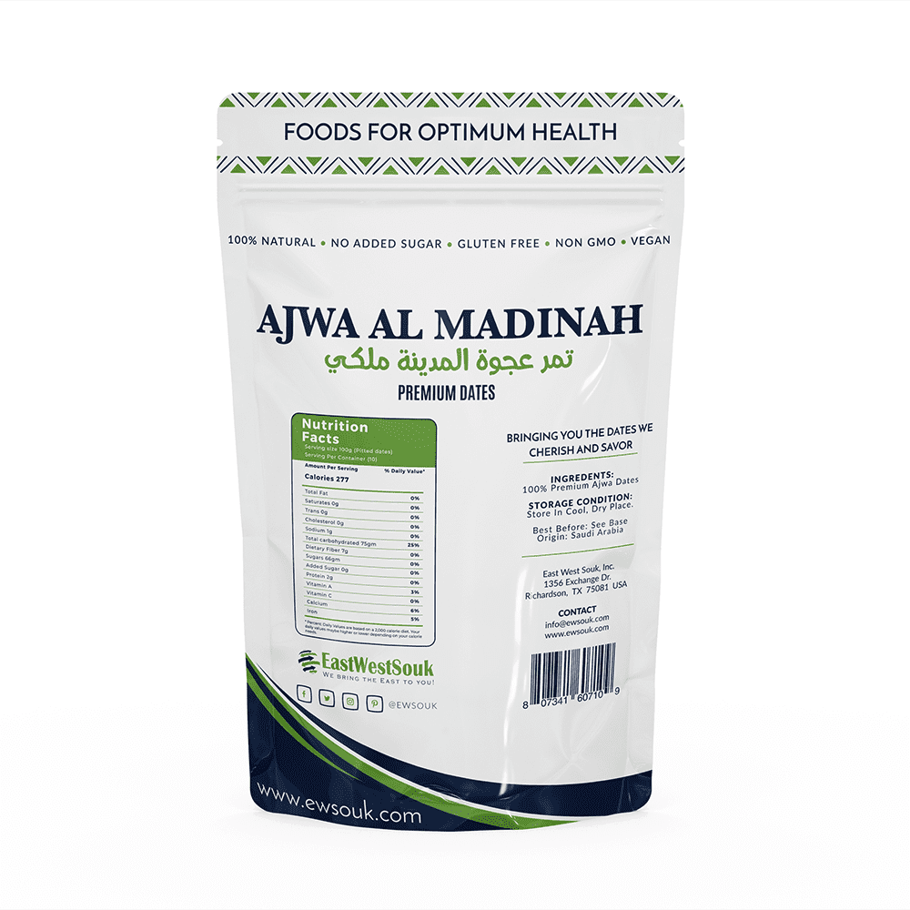 Premium Ajwa Al Madina Dates, Saudi Arabia 2.2lb Fiber-Rich Snack Dry Fruit