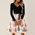 thumbnail image 2 of Christmas Dresses for Women Ladies' Christmas Printed Casual And Fashionable V-neck Long Sleeved Dress for Holiday Festive,Beige,S, 2 of 7