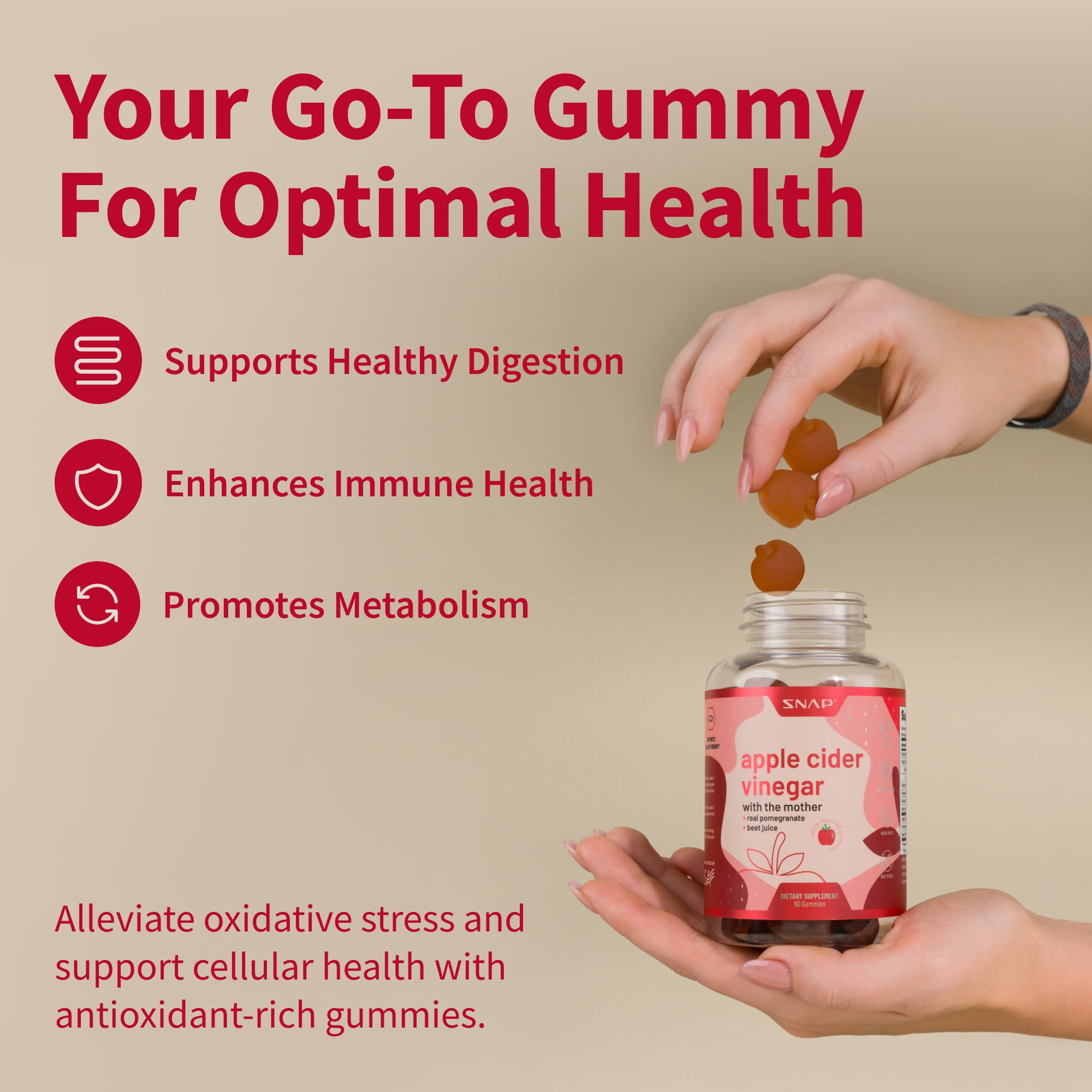 Snap Supplements ACV Apple Cider Vinegar Gummies - Detox, Weight, Immunity, 60 Gummies (2-Pack)