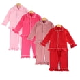 thumbnail image 2 of Ropa de invierno para bebé, pijamas navideños de manga larga con botones y volantes, ropa de dormir a juego para niños, conjuntos de pijamas navideños rojos para niños y niñas, 2 of 5