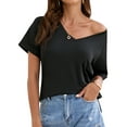 thumbnail image 2 of YouLoveIt Women's Summer T-Shirt Short Sleeves Tees V-Neck Casual Tee Shirts Solid Color Tops Plus Size Basic Tunic Tops Performance V-Neck Tee Summer Tees, 2 of 8