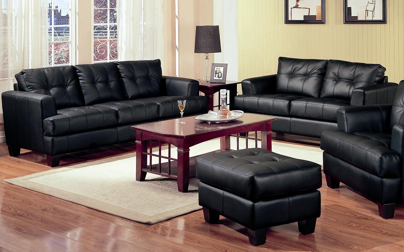 2 Piece Modern Black Bonded Leather Sofa And Loveseat Livingroom Set Walmartcom Walmartcom