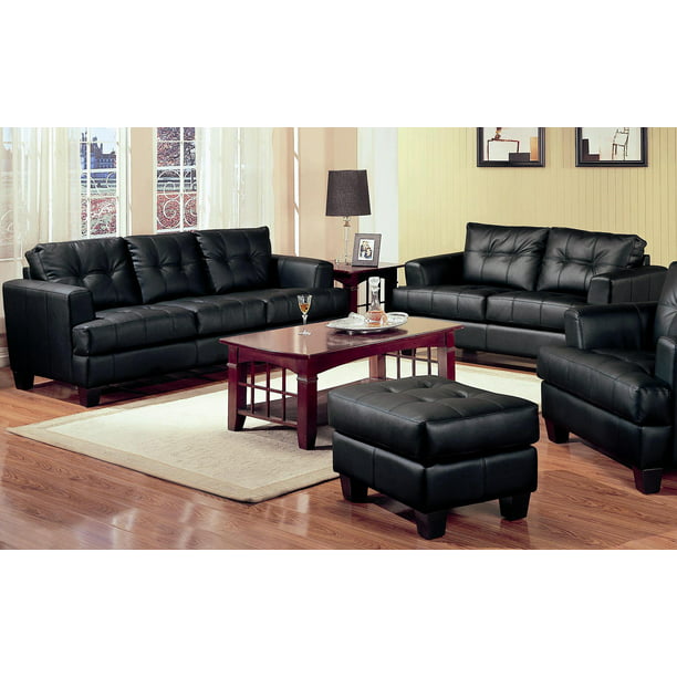 Black Bonded Leather Sofa, 2 Piece Living Room Set Leather