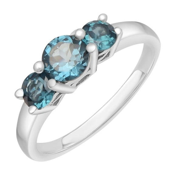 1.00 Ctw Round London Blue Topaz 925 Sterling Silver Three Stone Women Valentines Day Gift Ring