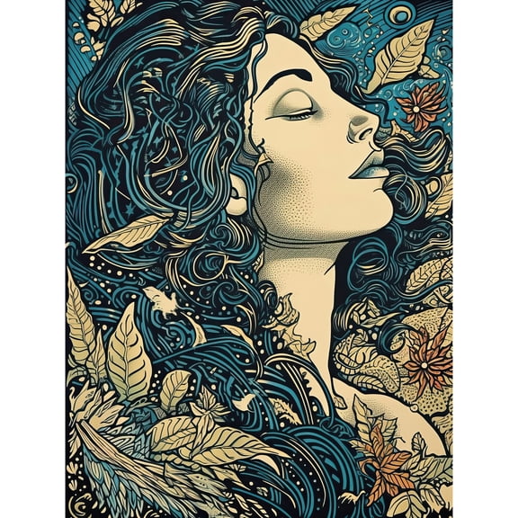 Mother Nature Modern Boho Art Nouveau Linocut Unframed Wall Art Print Poster Home Decor Premium