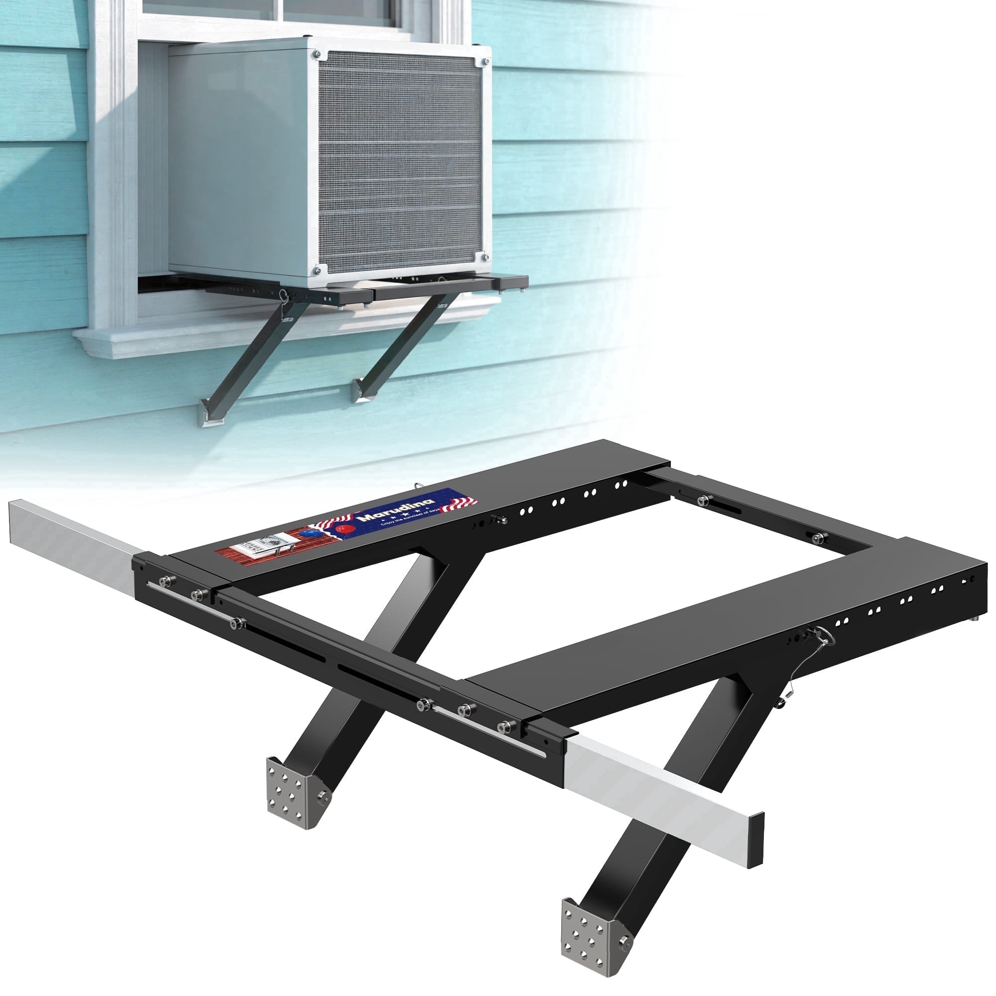 Marudina No-Drill Window AC Bracket,Adjustable Heavy-Duty Air Conditioner Support Bracket Up to 300LBS,Fits Single/Double-Hung Windows,Quick Installation & Removal,Renter-Friendly