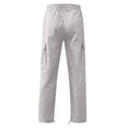 thumbnail image 3 of Men Cargo Pants Solid Drawstring Zip Pockets Casual Hiking Joggers Athletic Straight Leg Pant Workout Loose Trousers, 3 of 4