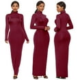 thumbnail image 2 of Robe Longue Bodycon à Col Roulé de Grande Taille pour Femmes de Couleur Unie, 2 of 8