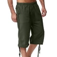 thumbnail image 2 of CONZONE Mens Baggy Linen Capri Pants Wide Leg Pants for Men Trendy Elastic Waist Drawstring Solid Soft Casual Joggers Pant With Pockets, 2 of 4