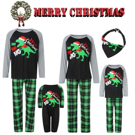 

Family Matching Christmas Pajamas Set Adult Kids Dinosaur Printed Tops+Plaid Pants Holiday Loungewear Sleepwear Pjs Set